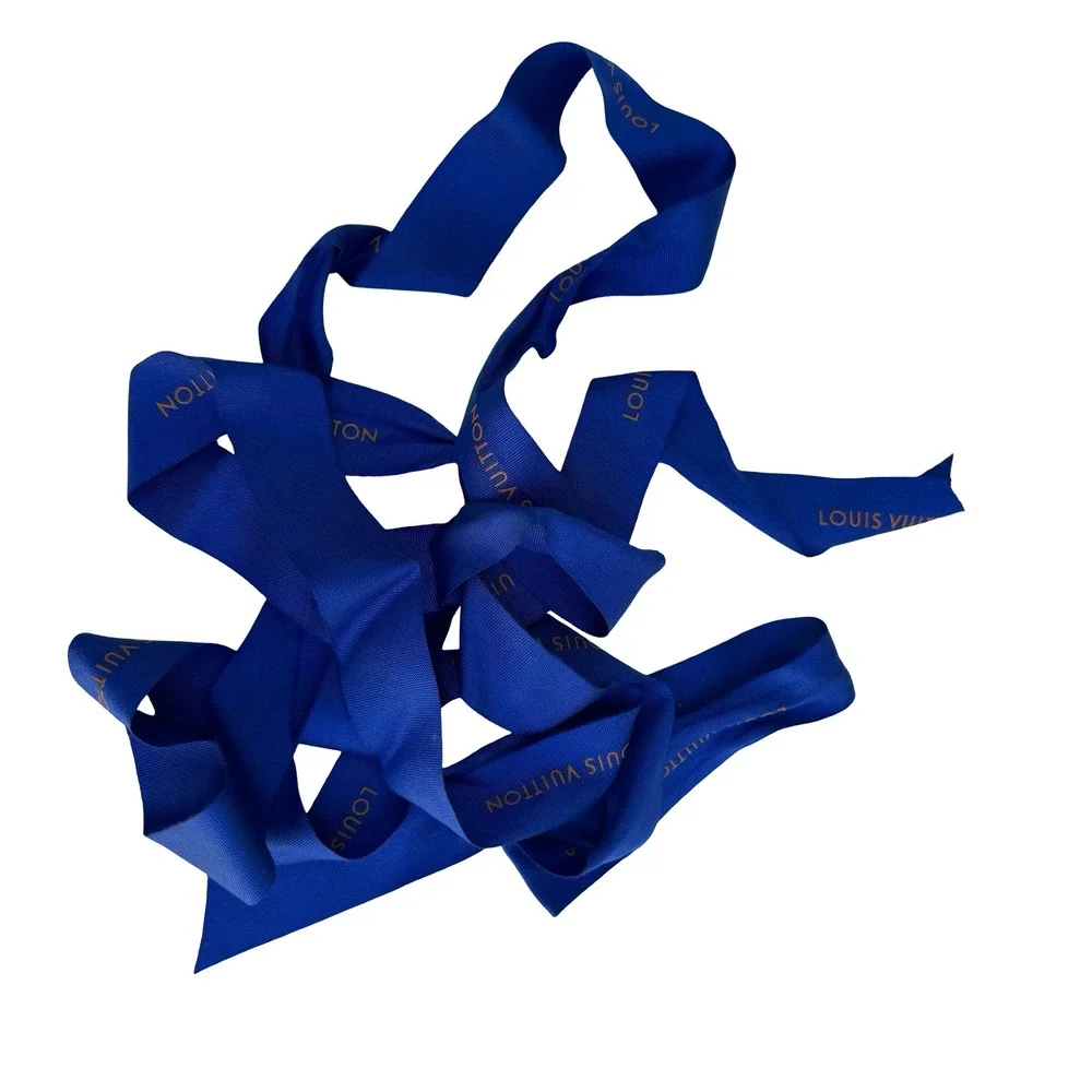 Louis Vuitton Blue Fabric Gift Ribbon Orange Logo Text‎ Authentic Luxury 1